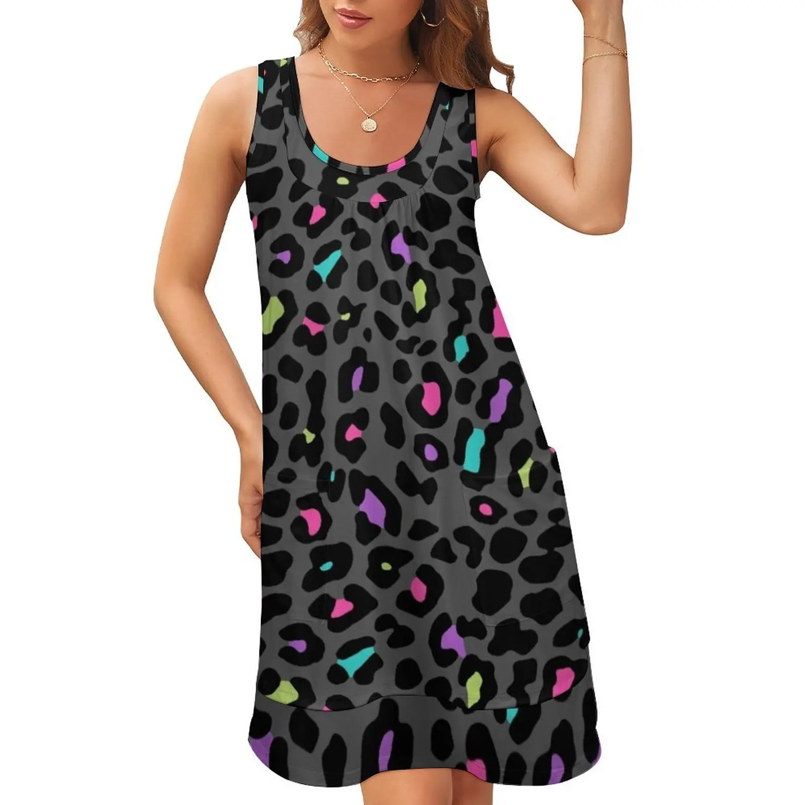 

Pattern 80's - Eighties Sleeveless U-Neck Fake Two Piece Dress Prom gown dress for women