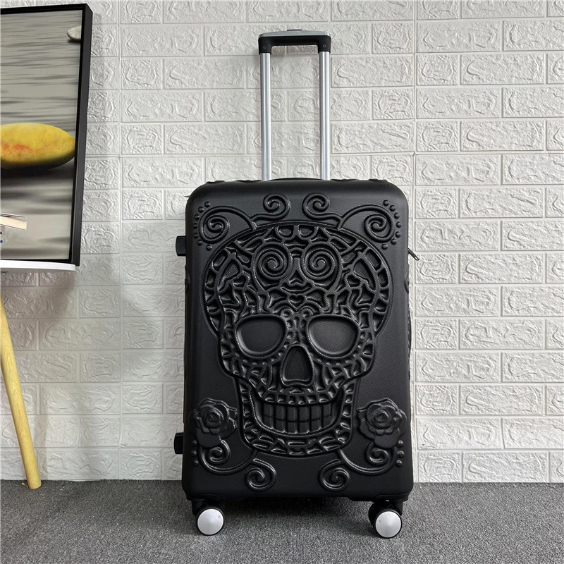 20"24"28" inch Skull Rolling Luggage Spinner Students Password Suitcase Carry on Trolley Suitcase Travel bag rolling luggage trolley,folding luggage trolley