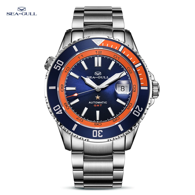 SEA-GULL Seagull 816.523 - Orologio automatico da uomo, con cinturino in acciaio inossidabile, impermeabile, meccanico, con calendario, luminoso, per affari, casual, immersioni, da uomo, blu