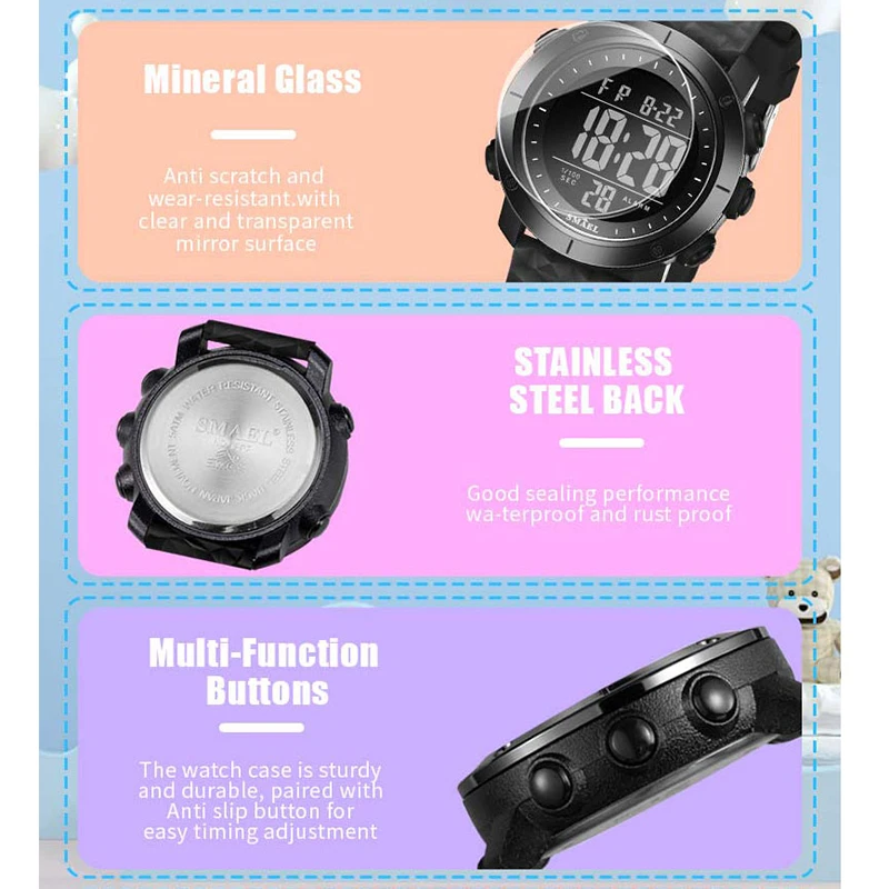 SMAEL Children Sport Watches Digital 50M Waterproof Wristwatches LED 8107C Kids Watches Sports Digital Watch LED  Birthday Gifts 3