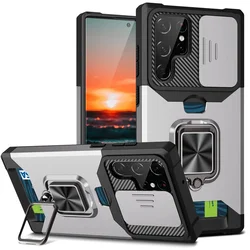 Enhanced Armor Kickstand Case with Card Slot Wallet and Ring Holder for Galaxy S25 Ultra (Silver)