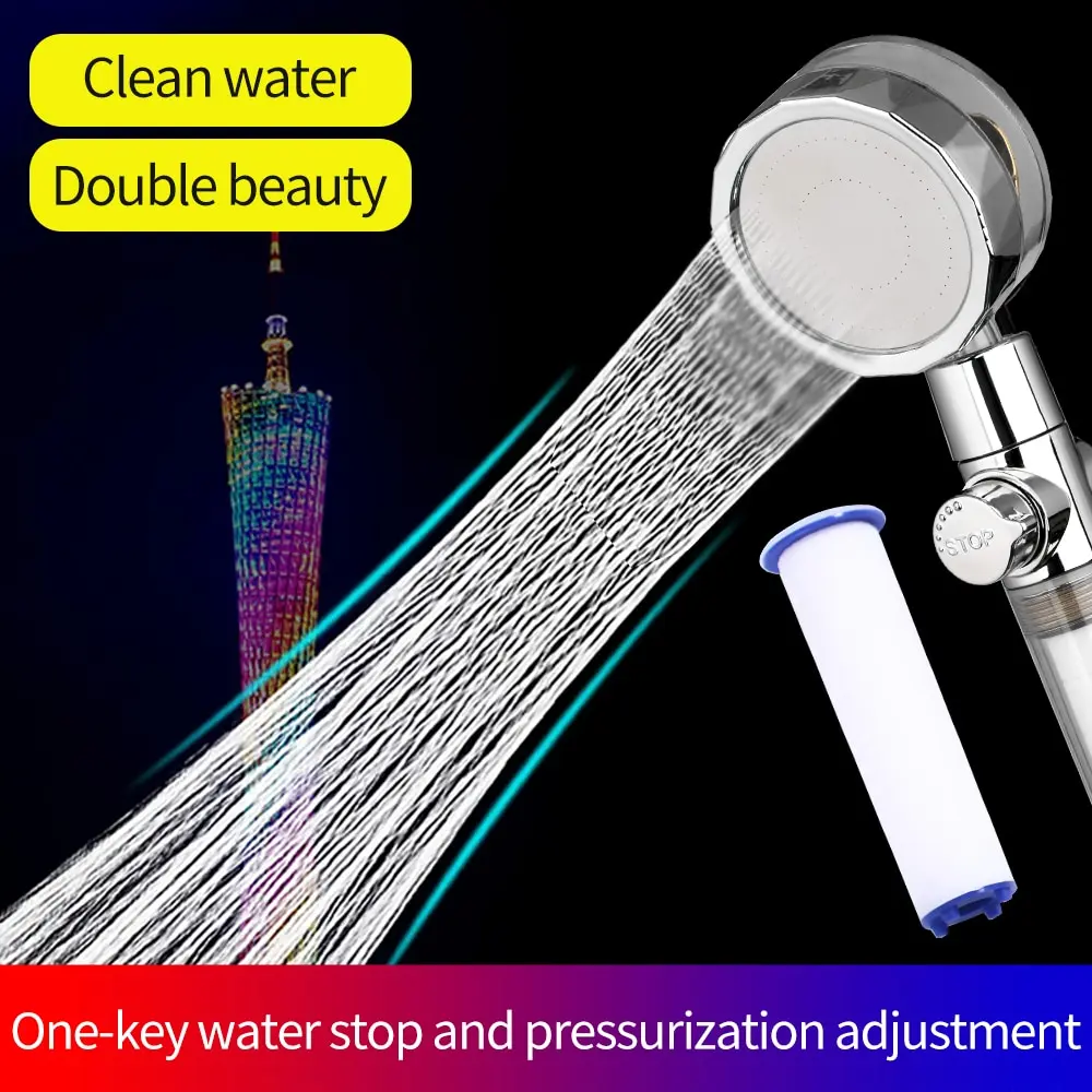 New Propeller Driven Shower Head Cotton Filter Turbocharged High Pressure Handheld Shower Nozzle 2