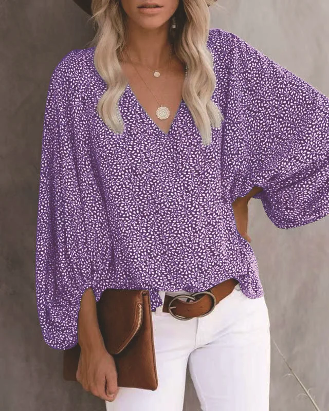 Frauen V-ausschnitt Tie Dye Leopard Print Bluse Shirts Casual Langarm Lose Pullover Bluse Tops BNS-H6651_voghion.com