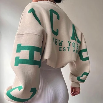 여성용 레터 프린팅 후드티, 플리스 긴팔 풀오버, 가을 겨울 스트리트웨어, 레이디 스웻셔츠