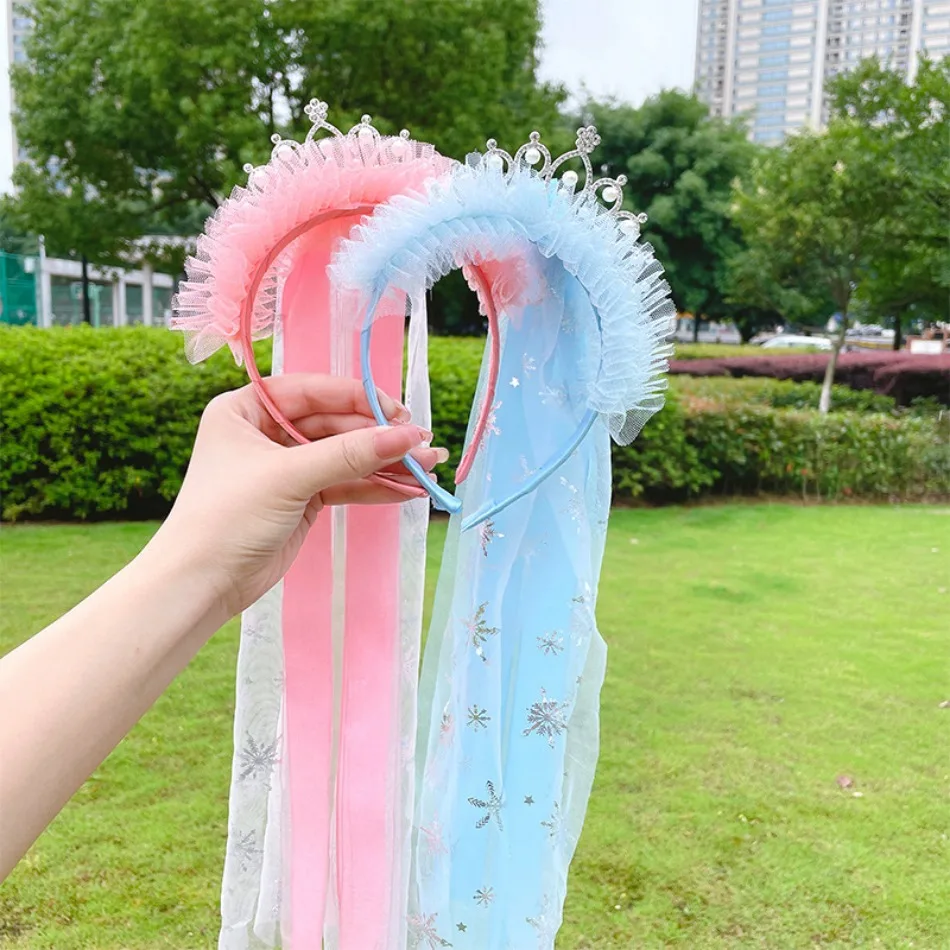 아이들을위한 엘사 머리띠 소녀 공주 핑크 크라운 활 매듭 꽃 Hairbands 어..