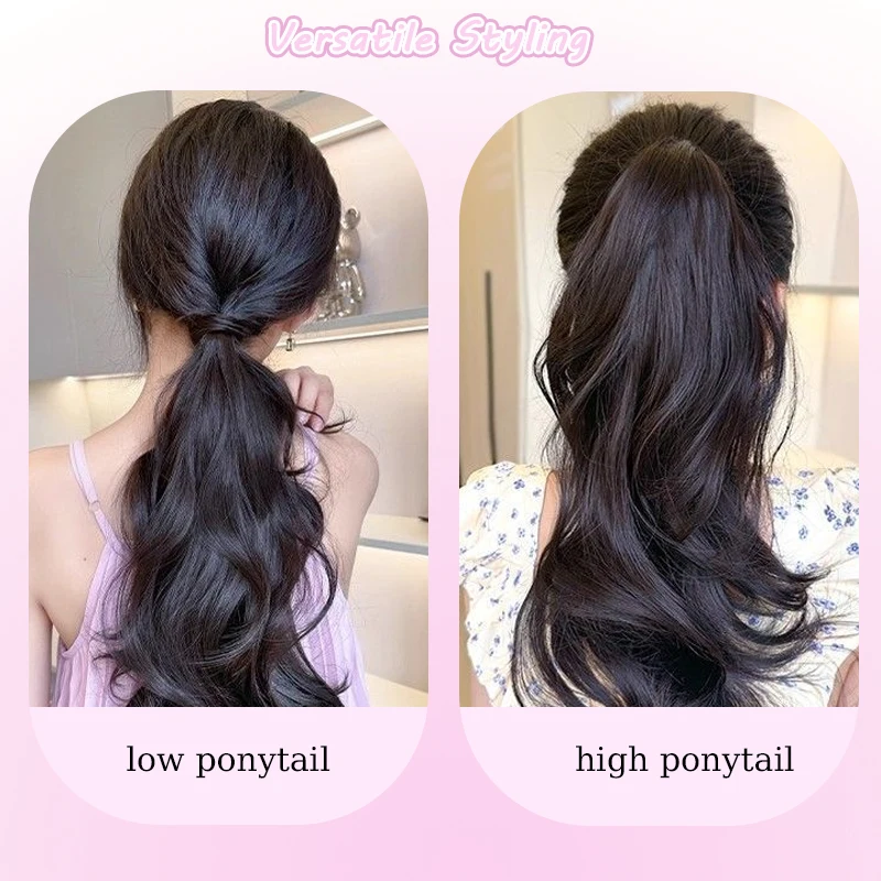 Wavy Hair Ponytail Hairpiece Synthetic Hair Extensions Wig with Rubber Band Black Brown Ponytail Wig for Women Daily Party Use