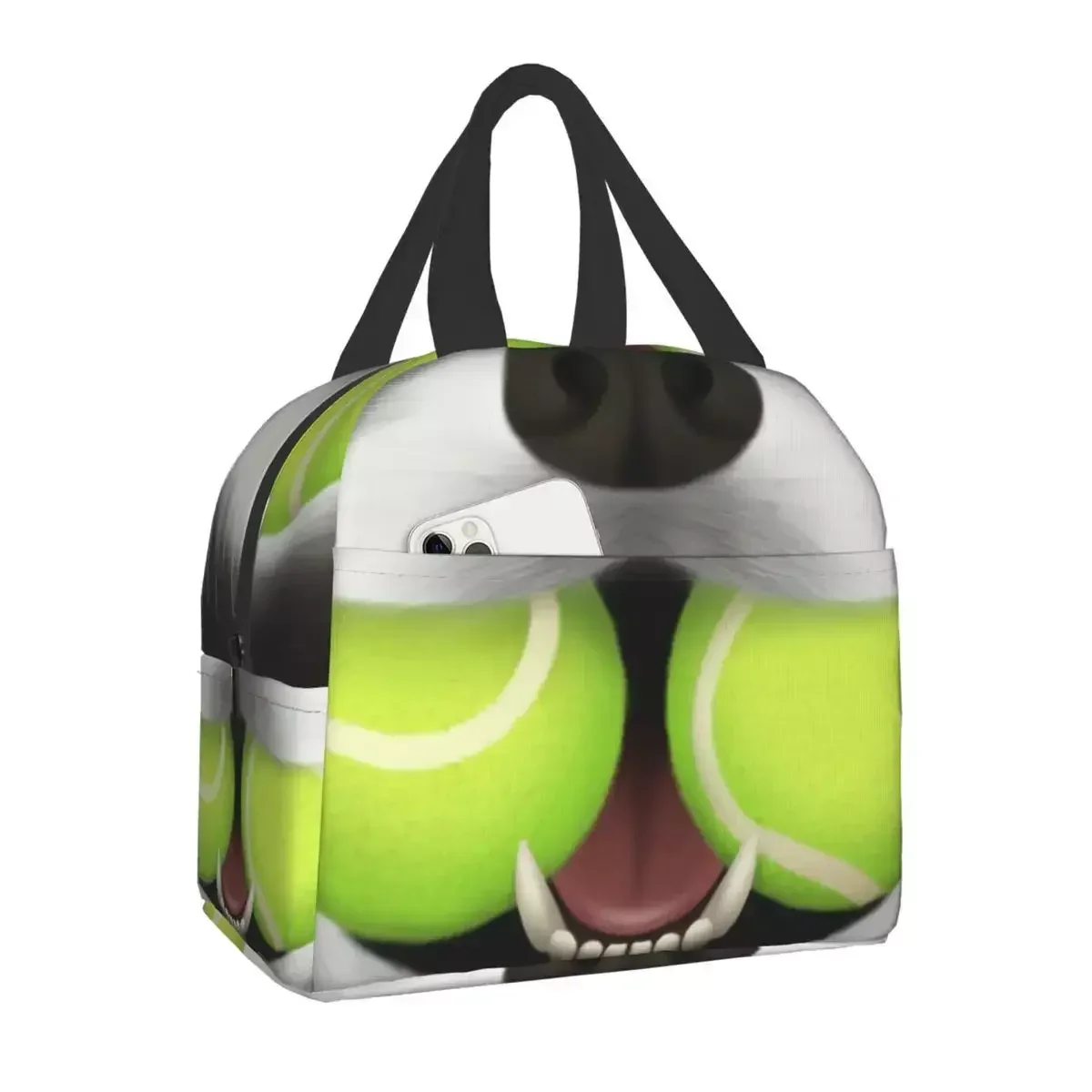 

2024 New Border Collie Sheepdog With 2 Tennis Balls Resuable Lunch Box Leakproof Dog Cooler Thermal Food Insulated Lunch Bag