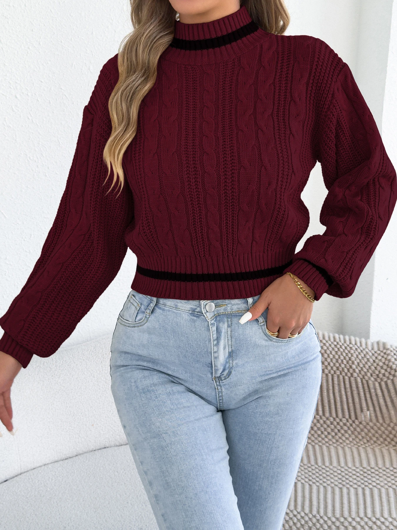 Women Autumn Winter Casual Sweater Round Neck Knitted Pullover