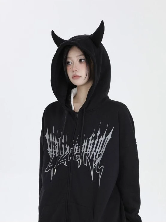 【REFLEM】Zip up hoodie with horns Amazon.com: TXYJJP Women Gothic Devil Horn Hoodie Y2k