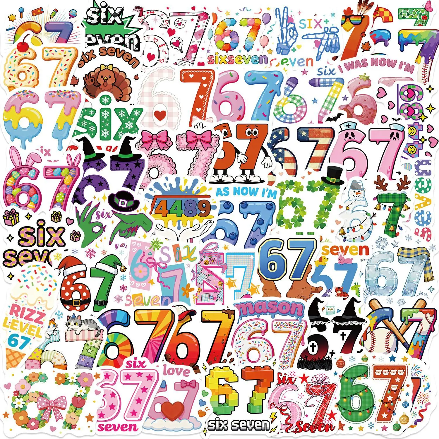 50PCS Cartoon Funny 67 Six Seven Stickers 67 DIY Stickers Scrapbooking ...