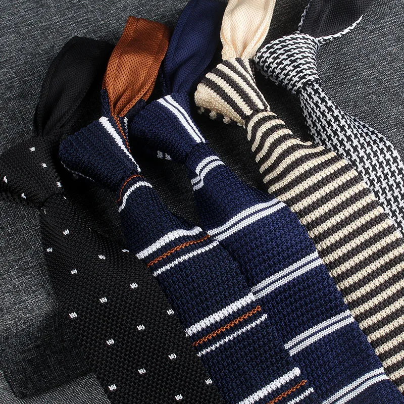 

New Knitted Necktie Knit Leisure Triangle Striped Tie Normal Sharp Corner Neck Ties Men Classic Cravat Casual Business Neckties
