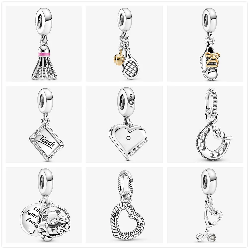 

New Fashion Charm Original Badminton Shoes Love Pendant Suitable for the Original Pandora Women's Bracelet Jewelry Accessories