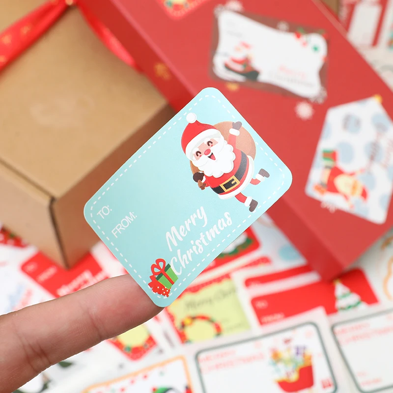 90pcs/10sheets Christmas Stickers Gift Box Wrapping Decoration Paper Label Sticker Name Tag 2024 Merry Christmas Decor New Year