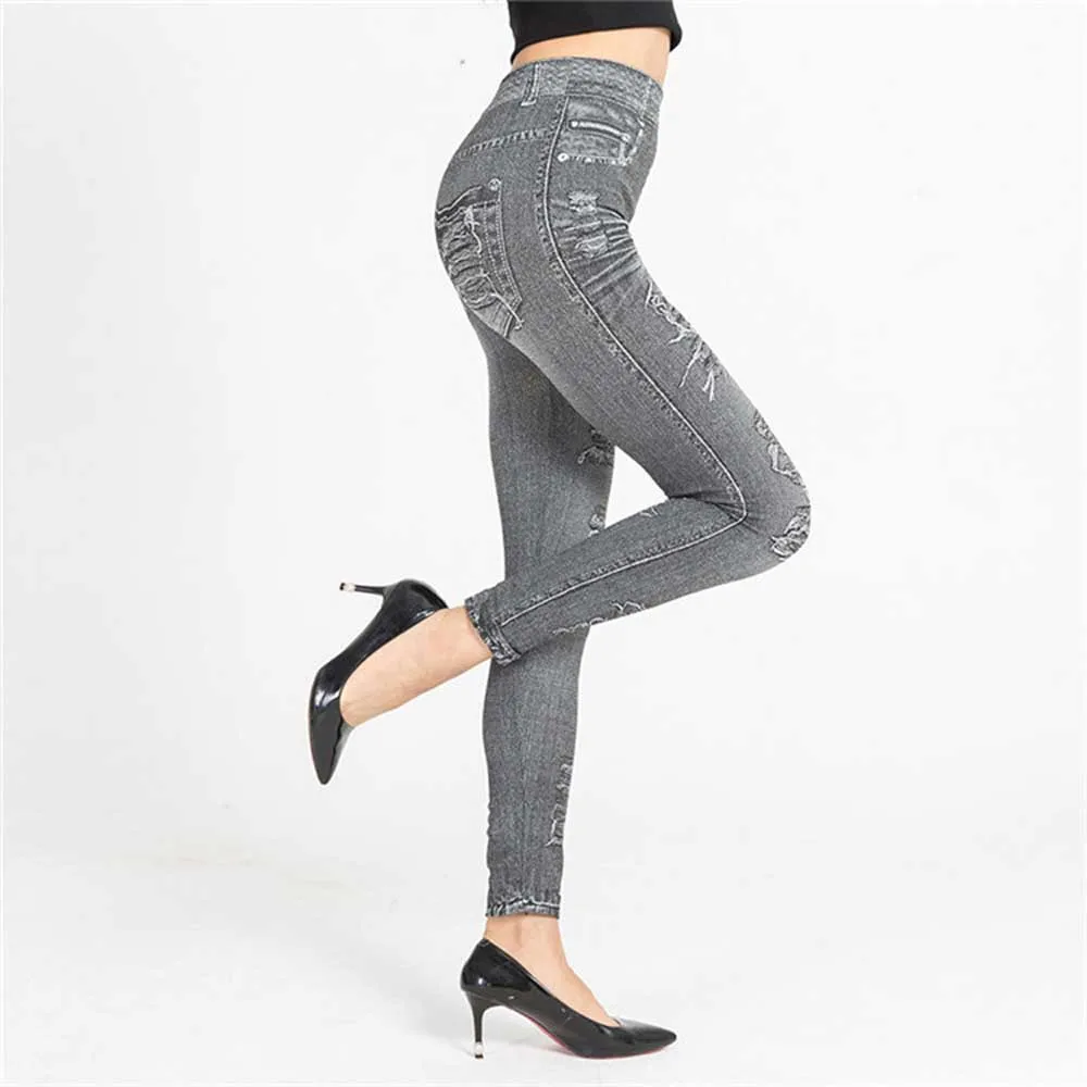 Women's Denim Print Fake Jeans Look Like Leggings Sexy Stretchy High Waist  Slim Skinny Jeggings Womens Star (Grey, S) : : Clothing, Shoes &  Accessories