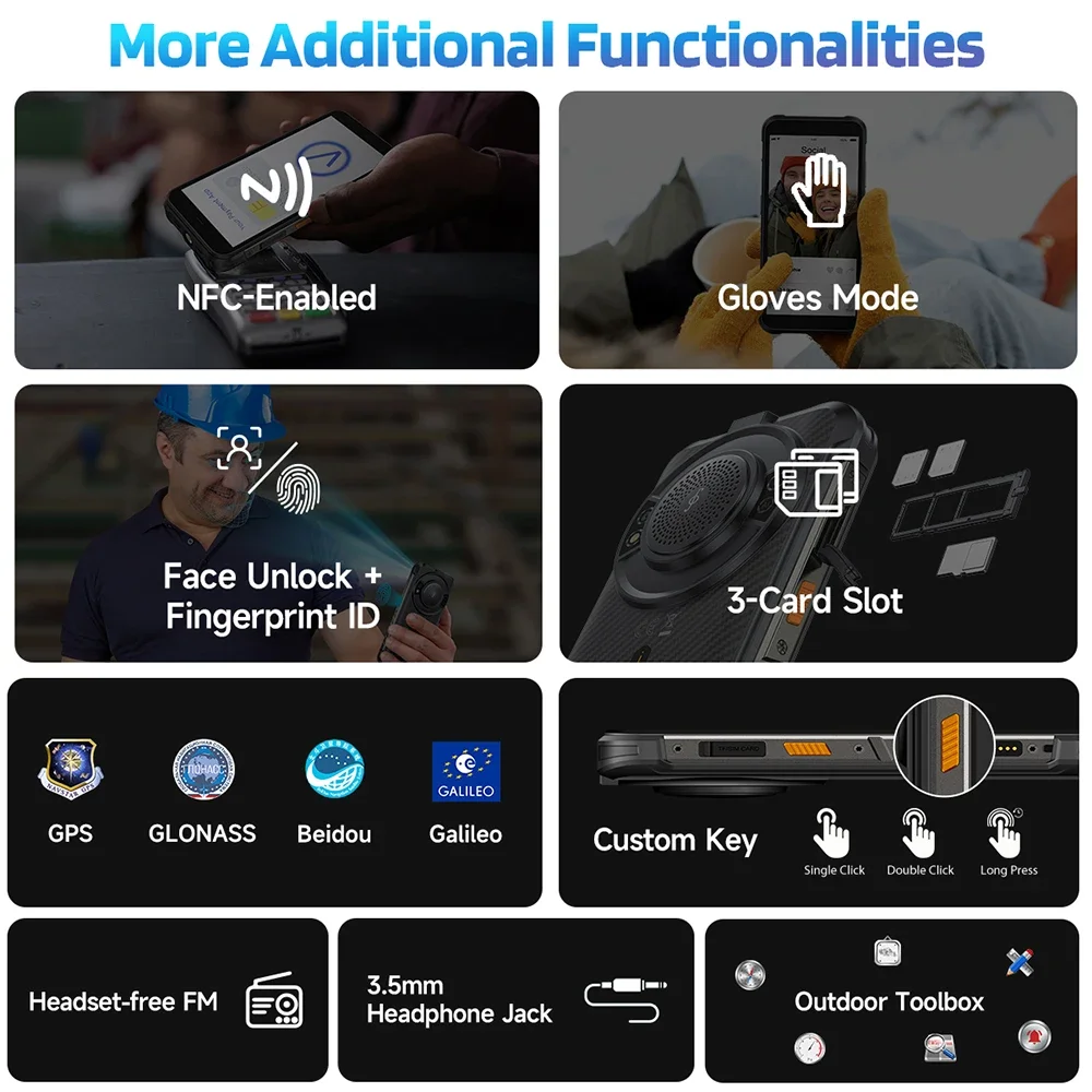 Global Version Ulefone RugKing 4G Rugged Phone 5.99" 8GB 256GB Mobile Phone 9600mAh 50MP Main Camera Smartphone Android 15 NFC