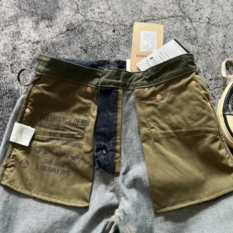 16 oz American Heavy Cotton Tannin Red ear Roll leg Twist Slim straight water wash denim pants Tide 5