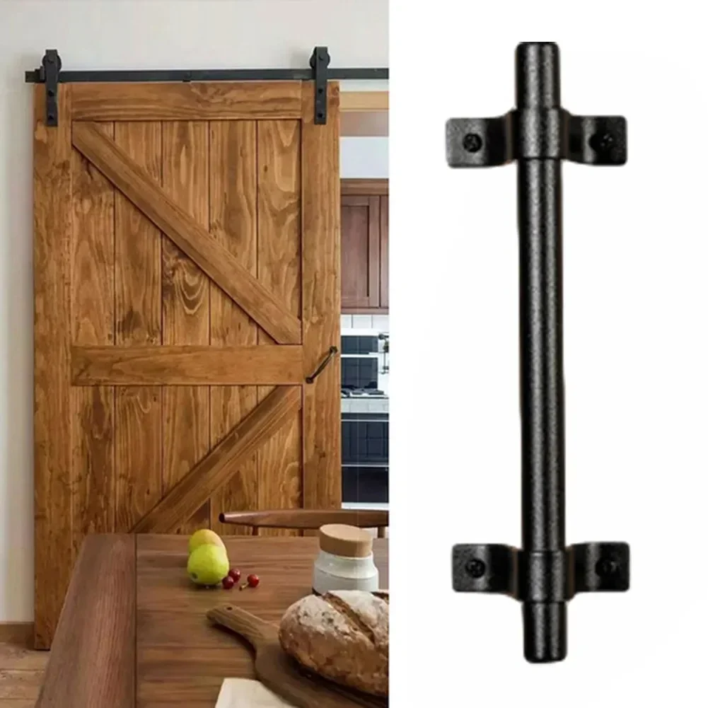 Iron Valley 6.5 Inch Solid Cast Iron Utility Door Pull Handle - Black Powder Coat, Includes Hardware