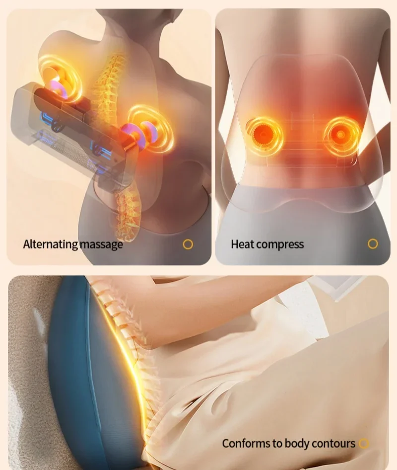Automatic Neck Waist Support Kneading Hot Compress Massage Pillow