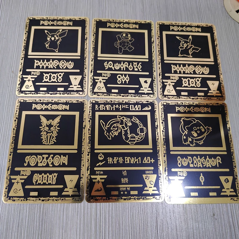 

2023 Pokemon Iron Cards Black Metal Pikachu Mewtwo Eevee Squirtle Shiny Letters Pokémon Game Collection Children Toys Gift