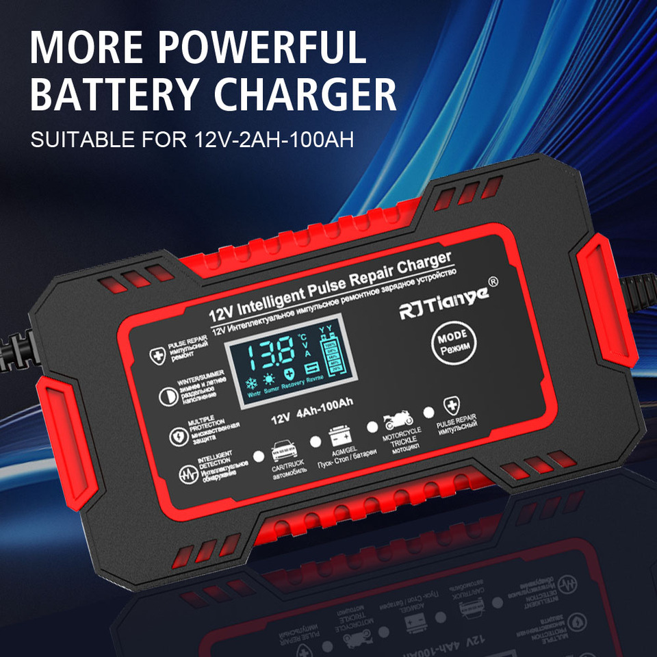 Quick Charge 12V 6A Universal For Auto Moto Wet Dry Lead Acid AGM Gel Power Pulse Repair Full Automatic Car Battery Charger