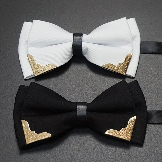 Men's Solid Black White Bow Ties Formal Dress Wedding Bowties For Men Women Leisure Metal Bling Butterfly Bowknot Banquet Cravat 1