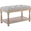 Farmhouse Tufted Storage Ottoman Bench with Shelf, 31.5" Width Linen Upholstered Entryway Shoe Ottoman Foot Stool 3