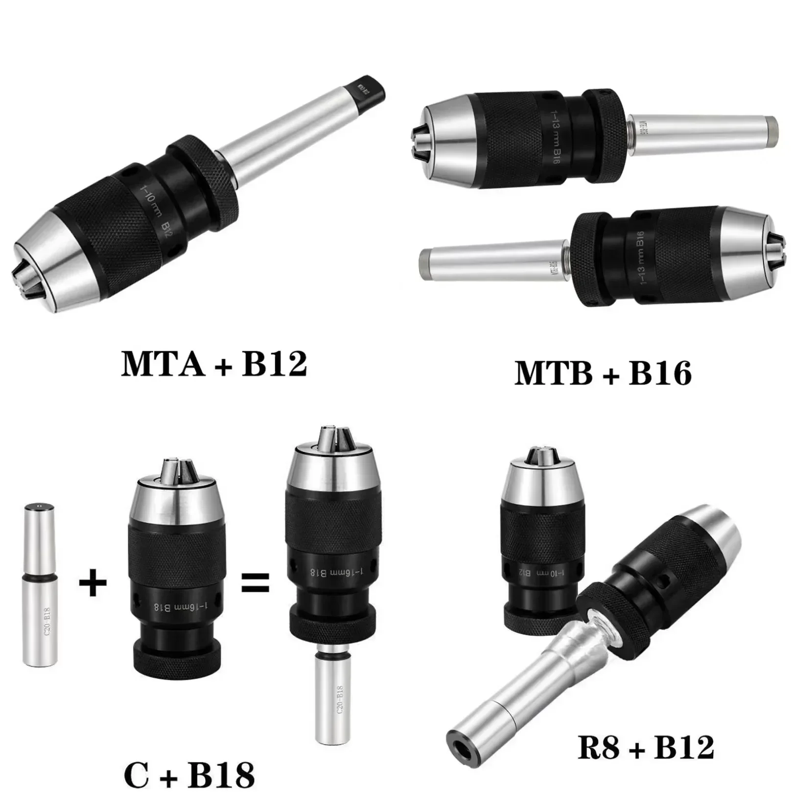 Drill Chuck B10 B12 B16 B18 B22 Self tightening drill chuck MT1 MT2 MT3 MT4 C6 C8 C12 C16 C20 R8 Morse Drill Chuck Lathe 1-10 1-13mm 1-16mm