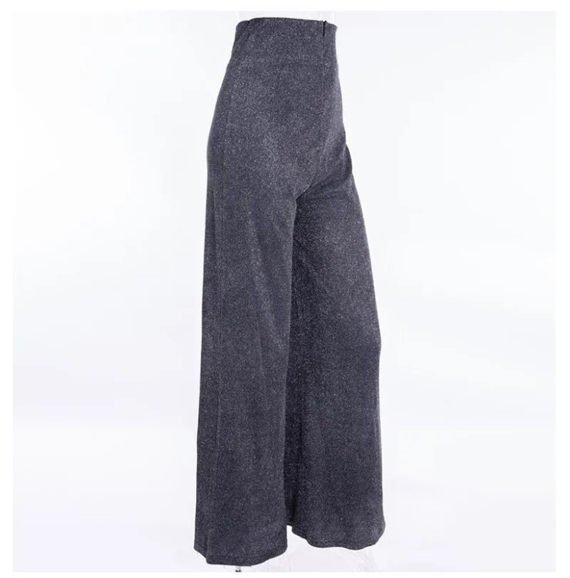 Fashion Street Style Sequins Long Trousers High Waist Solid Loose Wide leg Bottoms Shiny Sexy Elastic Pants Palazzo Lady Clothes