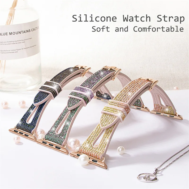 

Strap For Apple Watch Band 44mm 40mm 45mm 41mm 49mm 42mm 38mm Women Pu skin Correa iwatch Series Ultra 8 7 SE 6 5 Silicone strap