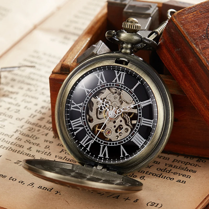 Hollow Flower Pocket Watch Skeleton Steampunk Mechanical Fob Watches Vintage Clock Pendant Hand-winding Male Relogio De Bolso