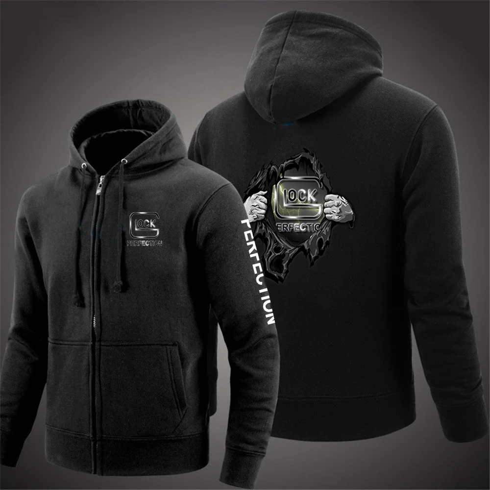 

2023 Spring Autumn New Glock Perfection Shooting Printing Hooded Long Sleeves Hoodies Popular Zipper Solid Color Casual Pullover