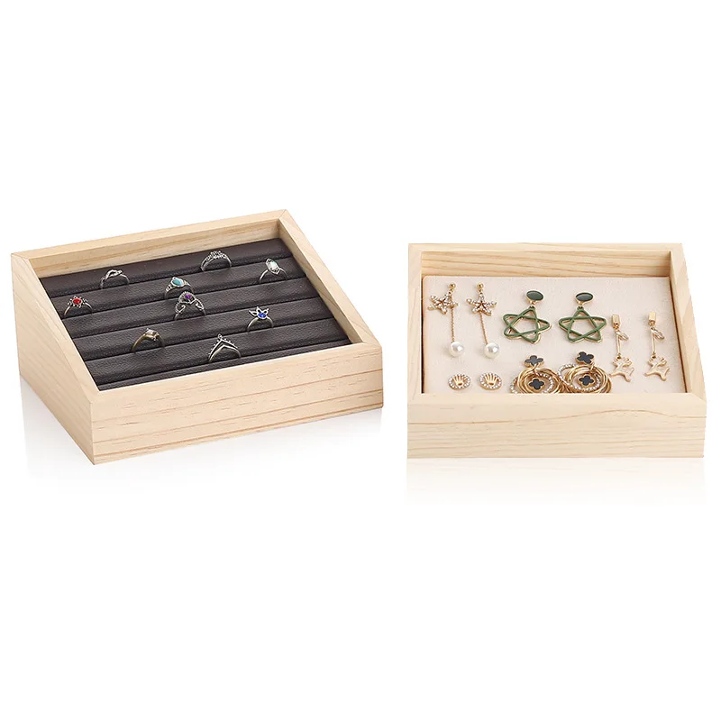 Bamboo Velvet Jewelry Display Tray Ring Box Earring Necklace Bracelet Pendant Display Organizer Jewelry Storage Free Shipping
