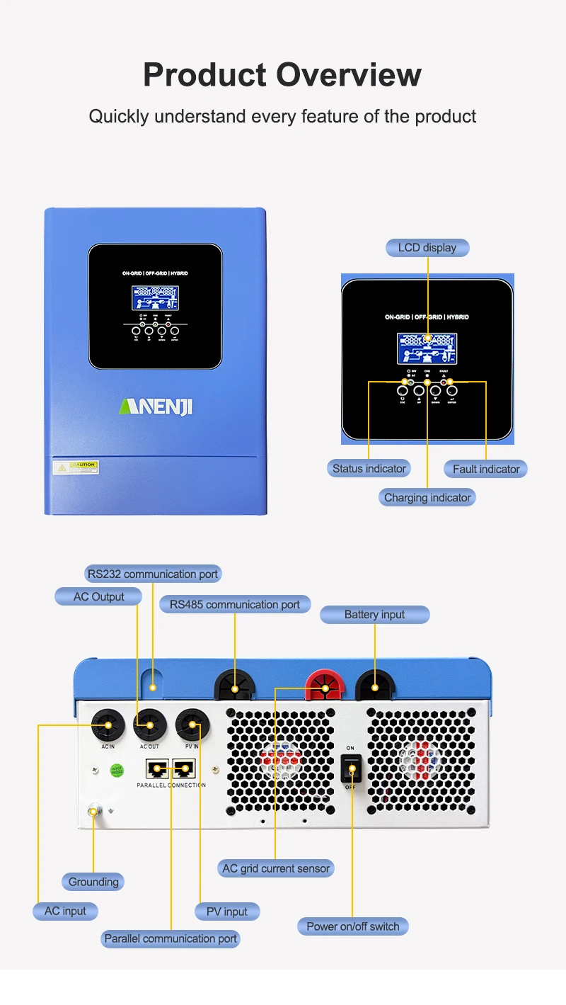 6.2KW parallel solar inverter pure sine off grid+grid connected solar inverter C