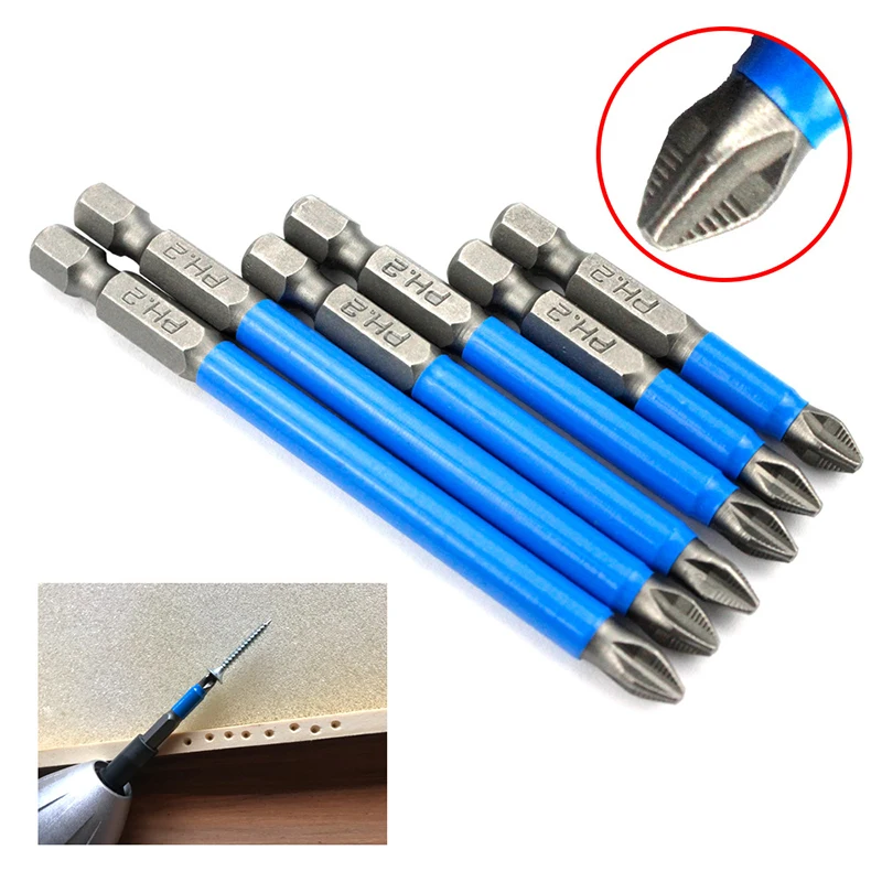 

Magnetic Anti Slip Long Reach Electric Screwdriver Bits 1/4" Hex Shank Precision PH2 Single Phillips/Cross Head Power Tools