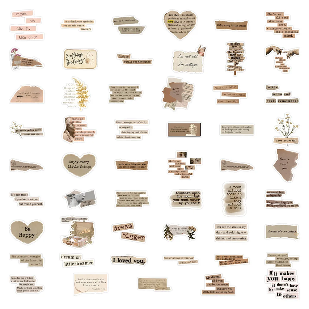 53-Piece Vintage Quote Stickers 3