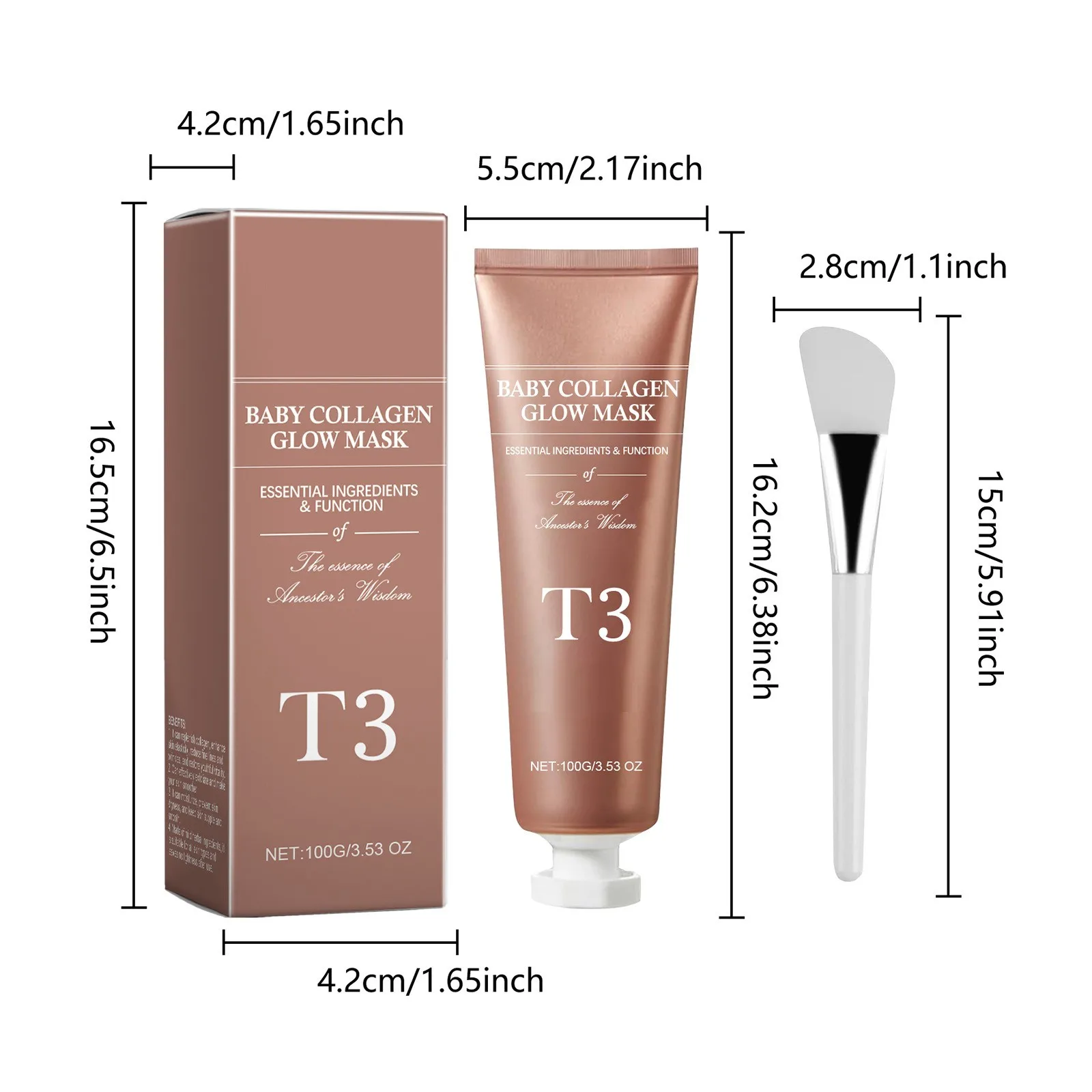 T3 Baby Collagen Glow Mask, T3 Collagen Peel Off Mask, Korean Face Make Glowy Skin, Skin Elasticity, Firming Wrinkle Facial Mask