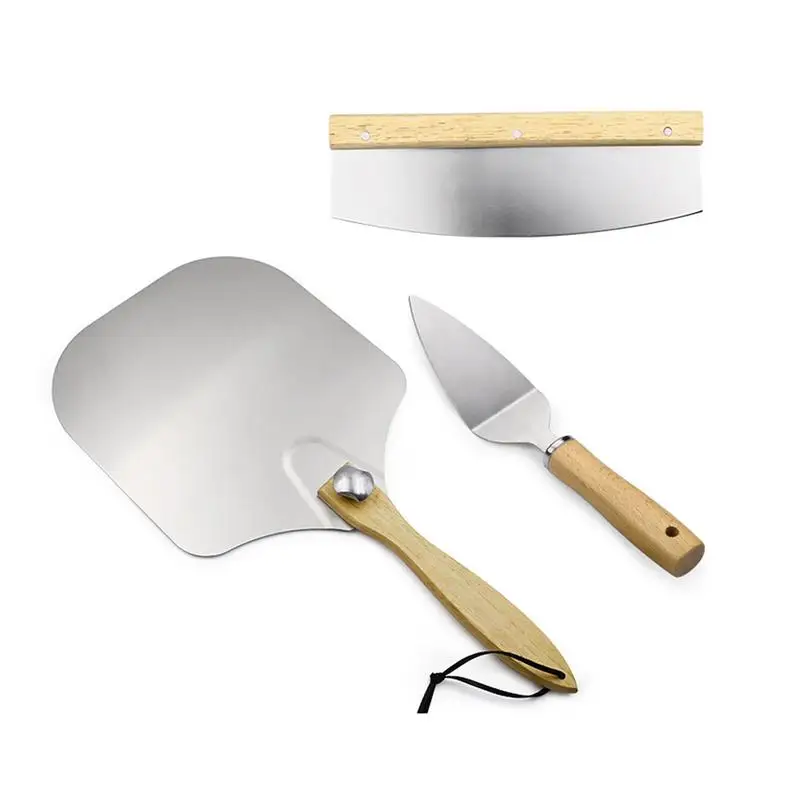 

Metal Pizza Peel 3pca Pizza Peel Metal With Portable Handle-Pizza Spatula-Pizza Rocker Cutter Pizza Kit For Indoor And Outdoor