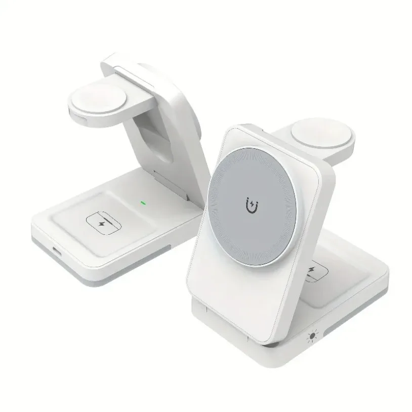 VIKEFON 3 in 1 Foldable LED Light Wireless Charger Stand For iPhone 16-12 Apple Watch 2-9 SE Airpods Pro Fast Charging Station