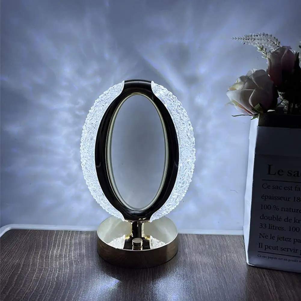 Led Crystal Table Lamp Portable O-Shaped Dimmable Desk Lamp Night Light For Home Bedroom Bedside Decoration