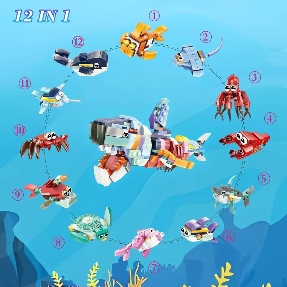 Set Di Costruzioni Animali Marini Con Blocchi Snodati – 8 Pezzi Per Bambini - 2