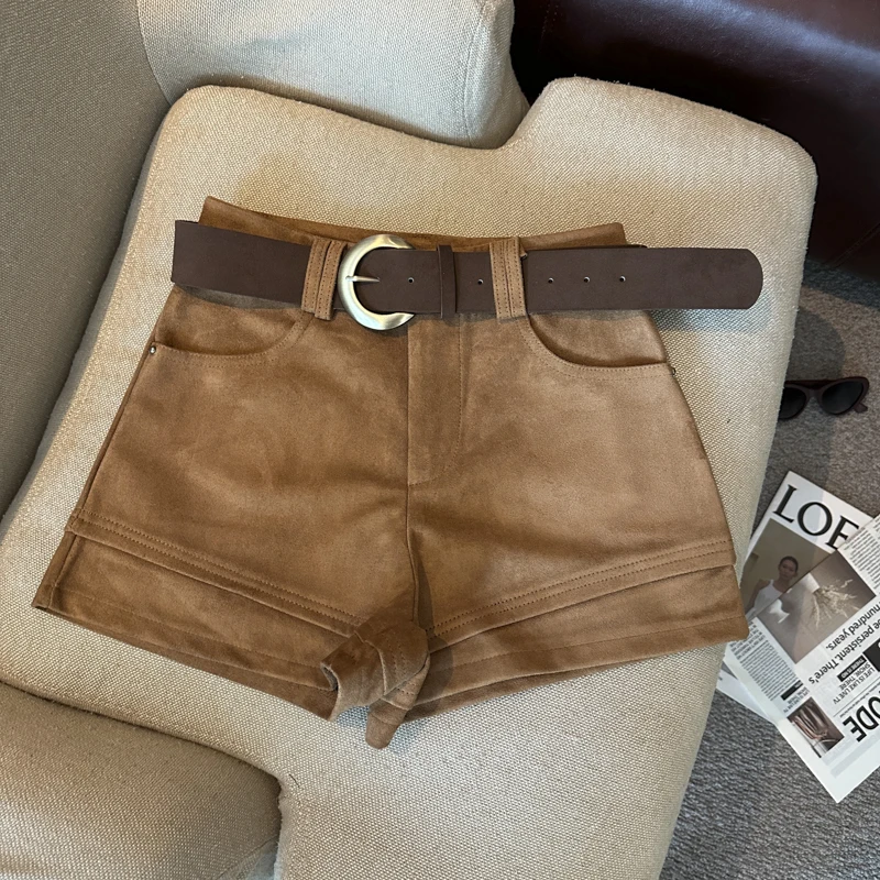 Simple Solid 2026 Autumn Winter Korean Version Versatile A-word Wide-leg Shorts Women's High Waist Casual Fashion Short Pants