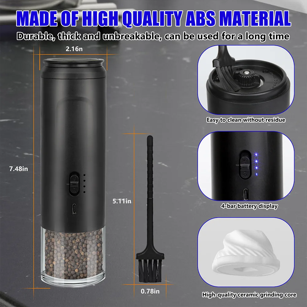 Electric Pepper Grinder,Home Mini Intelligent Salt Pepper Mills, Freshly Ground Seasoning Bottle With LED Light,Pepper Grinder