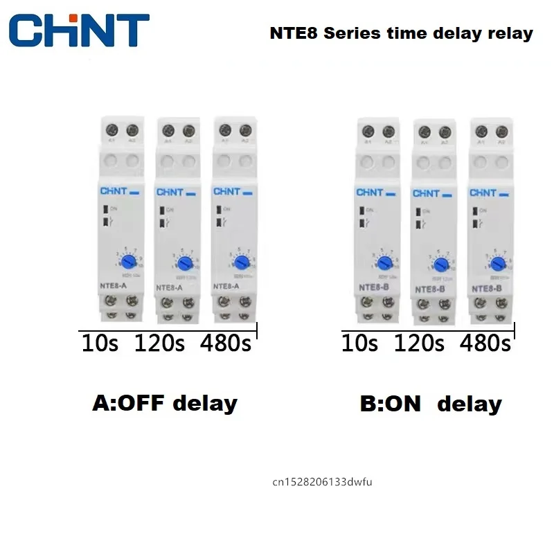 Chint Nte8 Série Tempo Atraso Relé Controle Fora de Energia em Atraso Nte8-a Nte8-b 10s 120s 480s Ac220v Dc24v Din Ferroviário Digital Temporizador
