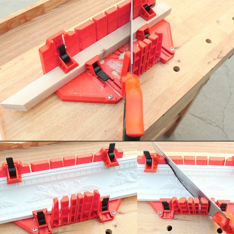 12/14" Adjustable Wood Miter Box Cutting Grip Back 0/22.5/45/90 Degrees Oblique Strip Woodworking Tool