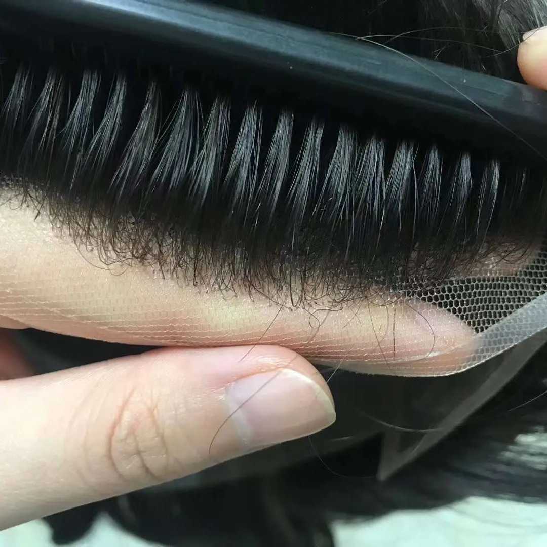 Toupee for Men Hollywood Prosthesis European Virgin Human Hair Units Curly Wave Men Toupee Hair Real Human Replacemet 6