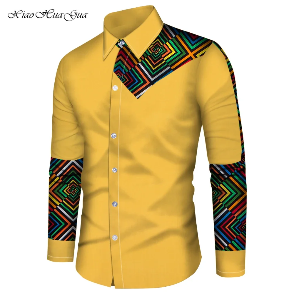 Custom African Print Clothing Men Patchwork Shirt Long