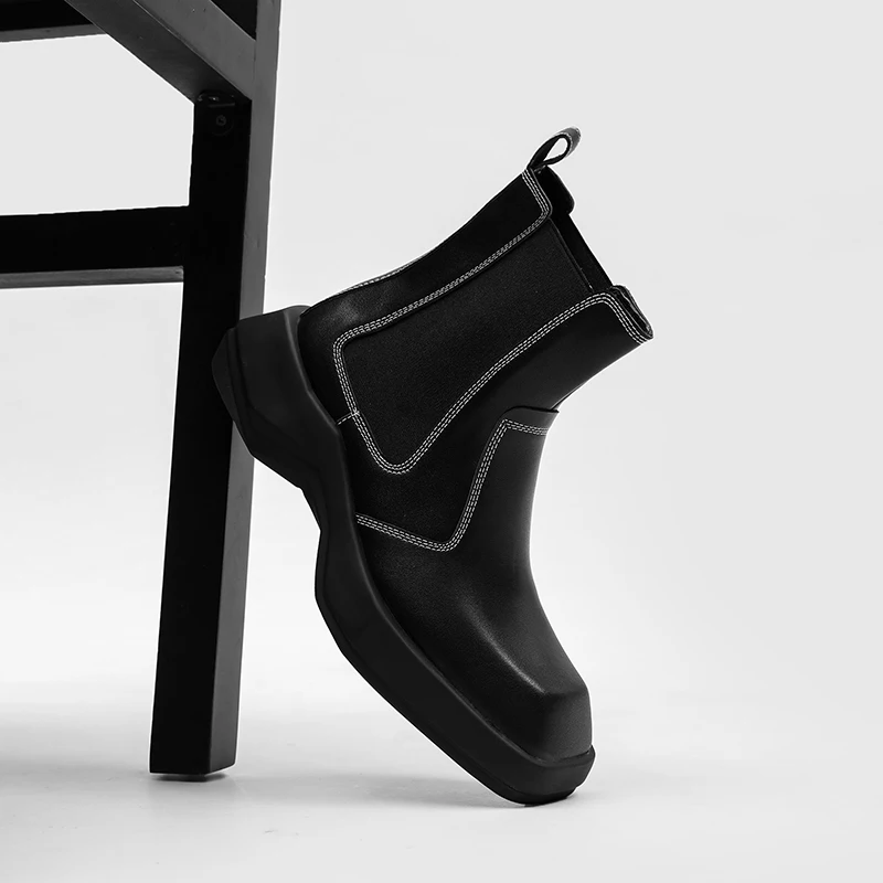 

Мужские ботинки с квадратным носком, удобные дышащие высокие ботинки в британском стиле, Повседневная модная обувь на платформе, весна-осень