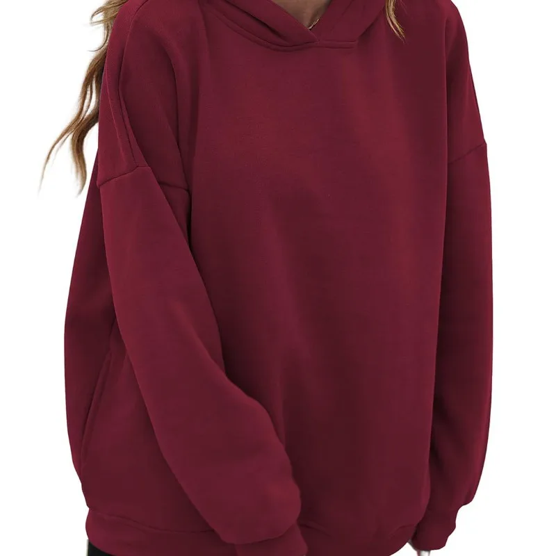 Autumn and Winter Women's Pullover Solid Hooded Pocket Loose Fit Long Sleeve Sweater Fashion Elegant Commuter Casual Tops