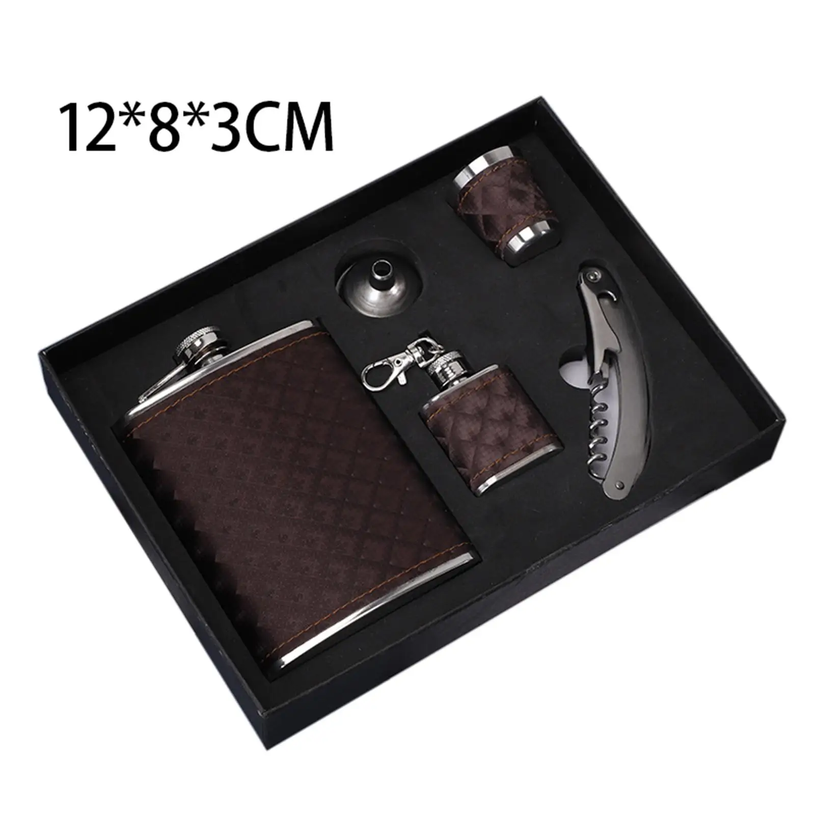 Hip Flasks Men Flasks with Leather Cover Unbreakable Portable Include Cup, Funnel and Bottle Opener for Father`s Day friends
