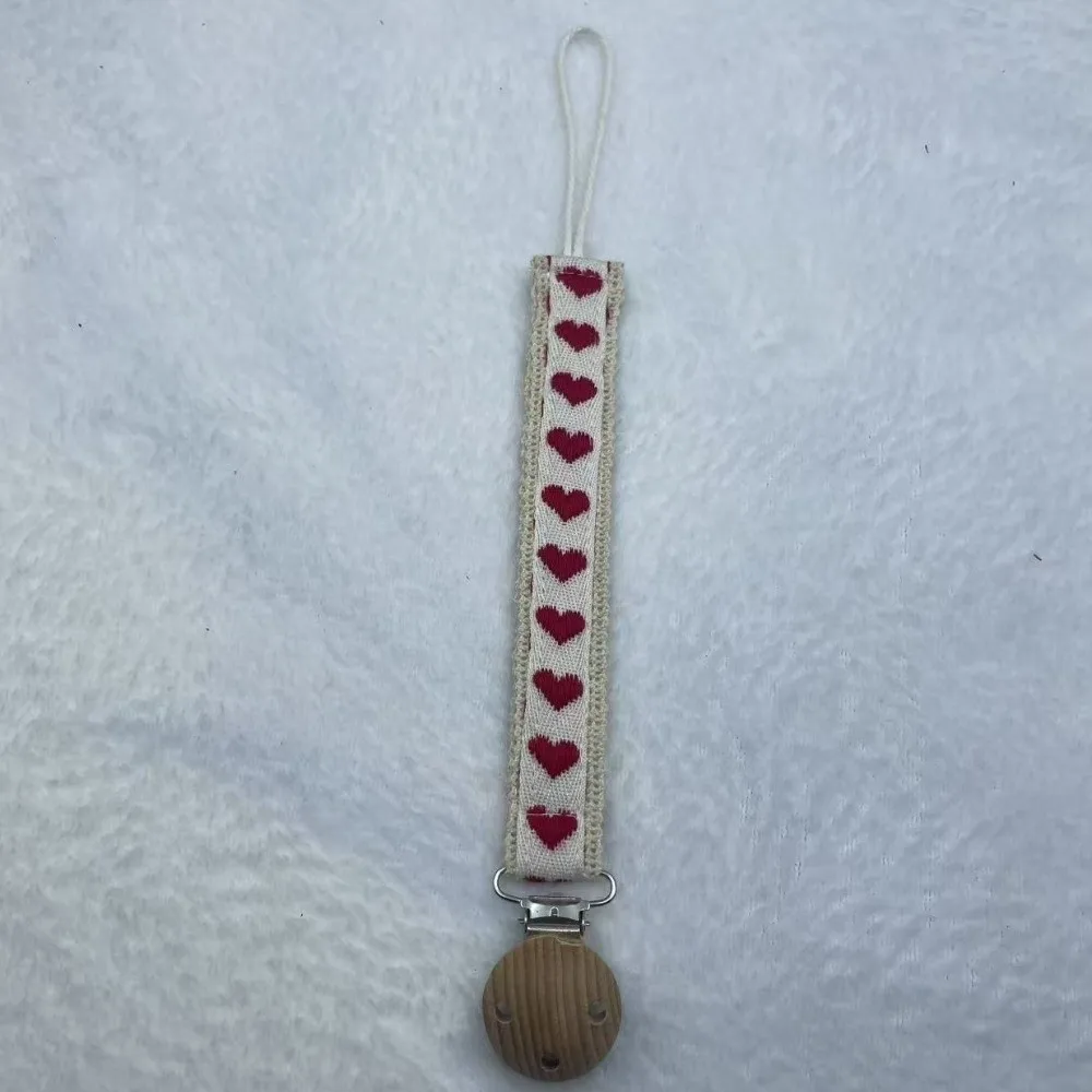 Heart Daisy Printed Flower Print Dummy Nipple Holder Lace Floral Anti-drop Wooden Baby Pacifier Chain PP Colorful